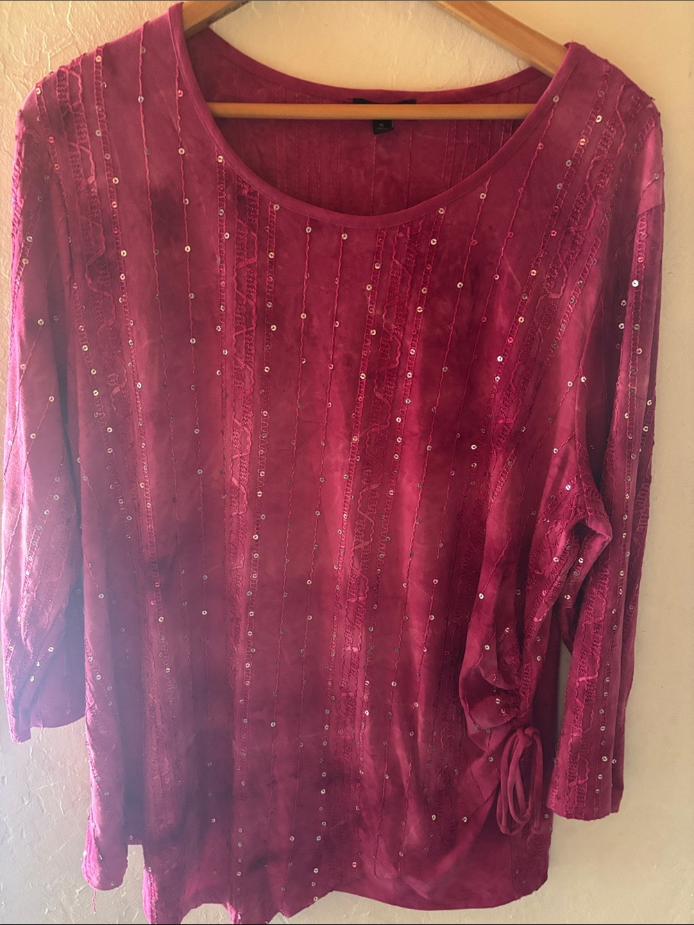 Sami & Jo Magenta Sequin-Trim Scoop Neck Blouse
